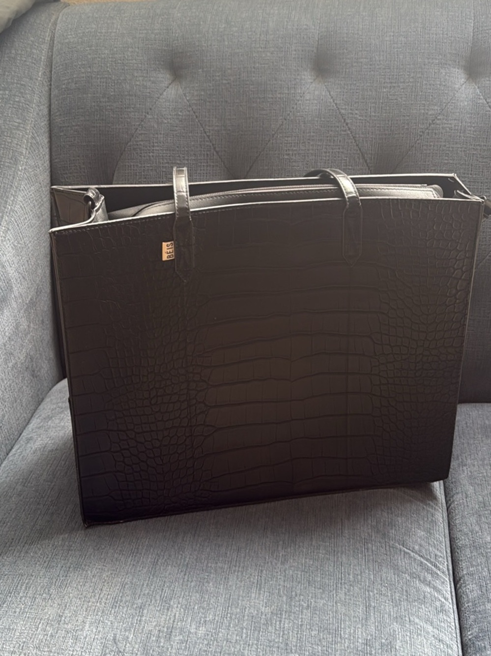 BEIS Black Croc-Embossed work Bag